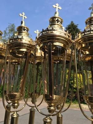 Matching Procession - Lanterns style Gothic - style en Brass / Polished / New Varnished, Belgium 19 th century