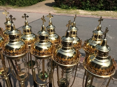 Matching Procession - Lanterns style Gothic - style en Brass / Polished / New Varnished, Belgium 19 th century