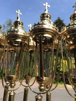 Matching Procession - Lanterns style Gothic - style en Brass / Polished / New Varnished, Belgium 19 th century