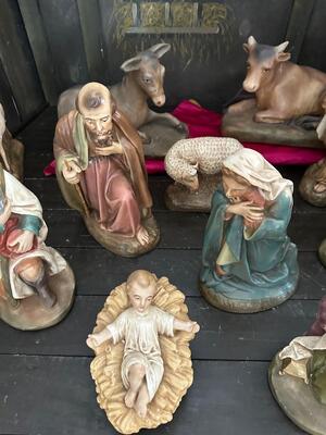 Nativity Set  style Gothic - Style en Plaster polychrome, Belgium  19 th century