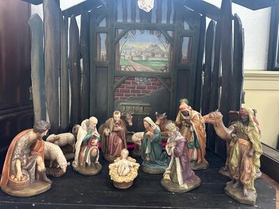 Nativity Set style Gothic - Style en Plaster polychrome, Belgium