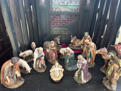 Nativity Set style Gothic - Style en Plaster polychrome, Belgium