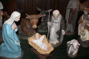 Complete Nativity Scene. Height 62 Cm ! en Composite Stone Polychrome, Dutch 20th century