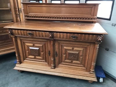 Bookcase With Matching Sideboard / Perfect Condition en Oak wood, Dutch 19th century