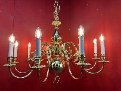 Chandeliers en Brass / Bronze / Polished and Varnished, Belgium  20 th century