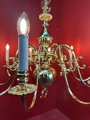Chandeliers en Brass / Bronze / Polished and Varnished, Belgium  20 th century