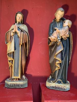 St. Stanislav Kostka & St. Teresa Of Avila style Gothic - Style en Terra-Cotta polychrome, France 19th century ( anno 1875 )