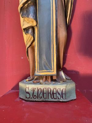 St. Stanislav Kostka & St. Teresa Of Avila style Gothic - Style en Terra-Cotta polychrome, France 19th century ( anno 1875 )