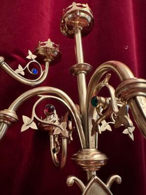 Wall - Candle Holders style Gothic - Style en Brass / Bronze / Polished and Varnished / Stones, Belgium  19 th century ( Anno 1875 )