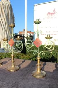 Candle Sticks en Brass / Bronze, Belgium 19th century