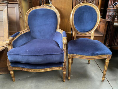 Chairs & Arm-Chairs Of Each 10 Pieces Available en Wood / Fabrics, 20 th century