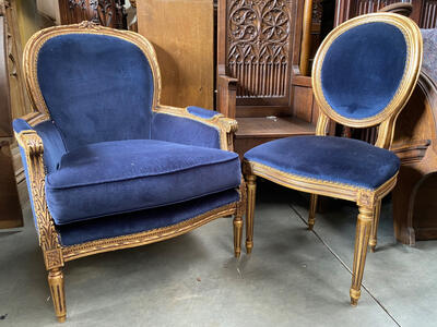 Chairs & Arm-Chairs Of Each 10 Pieces Available en Wood / Fabrics, 20 th century