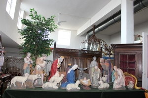 Nativity Set Complete en plaster polychrome, Belgium 19th century