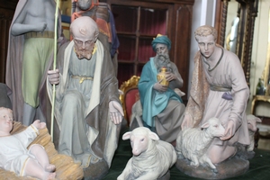 Nativity Set Complete en plaster polychrome, Belgium 19th century