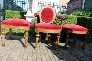 Altar - Seats. Completely & Professionally Refit According To The Traditional Methods And With Original Materials. en Oak wood / Red Velvet., Belgium 19th century