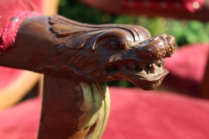 Altar - Seats. Completely & Professionally Refit According To The Traditional Methods And With Original Materials. en Oak wood / Red Velvet., Belgium 19th century