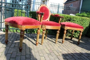 Altar - Seats. Completely & Professionally Refit According To The Traditional Methods And With Original Materials. en Oak wood / Red Velvet., Belgium 19th century