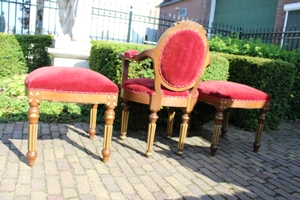 Altar - Seats. Completely & Professionally Refit According To The Traditional Methods And With Original Materials. en Oak wood / Red Velvet., Belgium 19th century