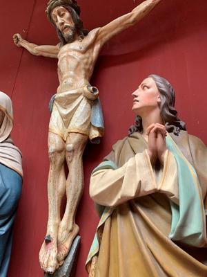 Calvary Scene Corpus Christi St. Mary & St. John  en Wood / Plaster, Belgium 19 th century ( Anno 1875 )