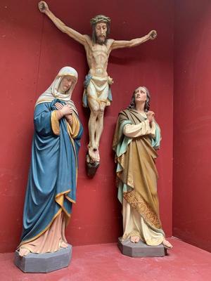 Calvary Scene Corpus Christi St. Mary & St. John  en Wood / Plaster, Belgium 19 th century ( Anno 1875 )