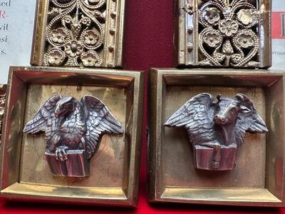 3  Exceptional Art Nouveau Set Canon Boards. 4 Evangelists Measurements : 1 X 60 W X 50 H Cm. 2 X 33 W  X 42 H Cm.