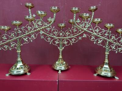 Candle Holders style Gothic - Style en Brass / Bronze / Polished and Varnished, Belgium  19 th century ( Anno 1885 )