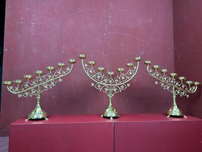 Candle Holders style Gothic - Style en Brass / Bronze / Polished and Varnished, Belgium  19 th century ( Anno 1885 )