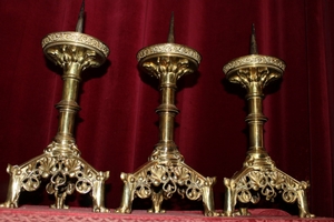 Candle Sticks. Measures Without Pin. Also For Sale As A Pair ! style Gothic - style en Full - Bronze , Belgium 19th century