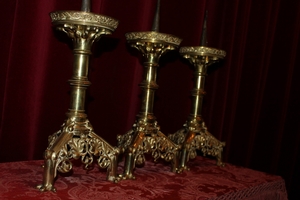 Candle Sticks. Measures Without Pin. Also For Sale As A Pair ! style Gothic - style en Full - Bronze , Belgium 19th century