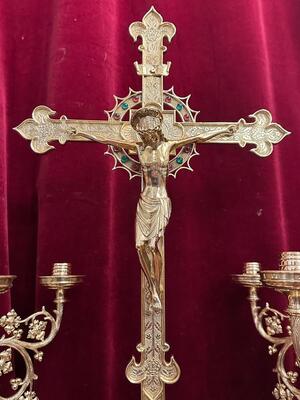 Exceptional Altar - Set style Gothic - Style en Bronze / Polished and Varnished / Stones, Belgium 19 th century ( Anno 1865 )