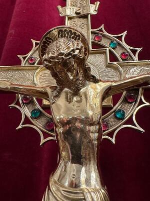 Exceptional Altar - Set style Gothic - Style en Bronze / Polished and Varnished / Stones, Belgium 19 th century ( Anno 1865 )