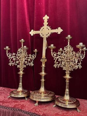 Exceptional Altar - Set style Gothic - Style en Bronze / Polished and Varnished / Stones, Belgium 19 th century ( Anno 1865 )