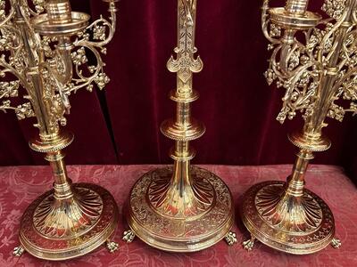 Exceptional Altar - Set style Gothic - Style en Bronze / Polished and Varnished / Stones, Belgium 19 th century ( Anno 1865 )