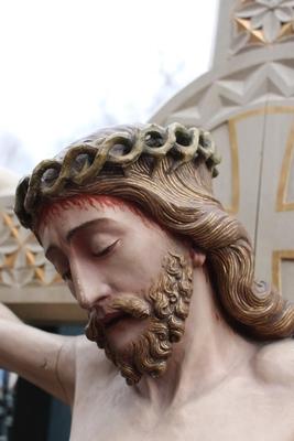 Exceptional Fully Hand-Carved Statues  / Gothic St .Mary & Sacred Heart / Romanesque Jesus / Wood / Signed style Gothic - style en hand-carved wood polychrome, Belgium 19th century