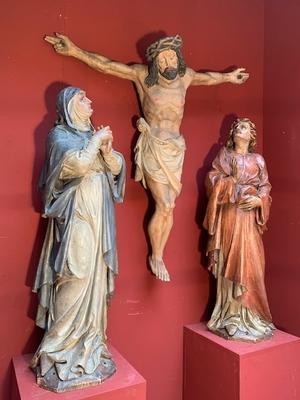 Calvary Scene Corpus Christi St. Mary & St. John style Nazarene en Fully hand - carved wood polychrome, Germany 19th century