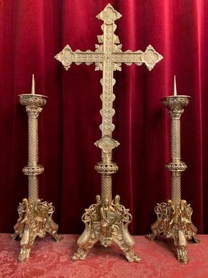 High Quality Altar-Set Full Bronze Romanesque-Style style Romanesque en Bronze / Polished and Varnished, France 19th century ( anno 1880 )