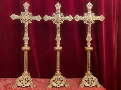 Matching Altar - Crosses style Romanesque en Bronze / Polished and Varnished, France 19 th century ( Anno 1880 )