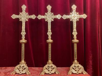 Matching Altar - Crosses style Romanesque en Bronze / Polished and Varnished, France 19 th century ( Anno 1880 )