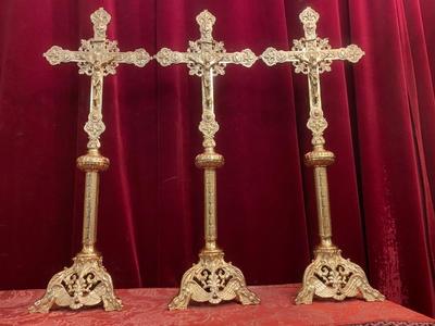 Matching Altar - Crosses style Romanesque en Bronze / Polished and Varnished, France 19 th century ( Anno 1880 )