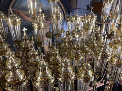 Matching Procession - Lanterns style Gothic - style en Brass / Polished / New Varnished / Glass, Belgium 19th century