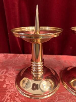 Matching Candle Holders Height Without Pin. style art - deco en Brass / Polished and Varnished, Belgium  20 th century ( Anno 1930 )