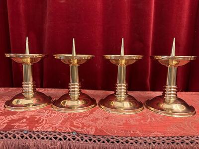 Matching Candle Holders Height Without Pin. style art - deco en Brass / Polished and Varnished, Belgium  20 th century ( Anno 1930 )