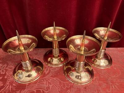 Matching Candle Holders Height Without Pin. style art - deco en Brass / Polished and Varnished, Belgium  20 th century ( Anno 1930 )