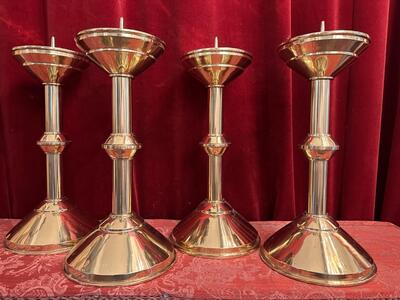 Matching Candle Sticks Height Without Pin. style art - deco en Brass / Gilt, Belgium  20 th century ( Anno 1930 )