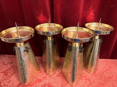 Matching Candle Sticks Height Without Pin. style art - deco en Brass / Polished and Varnished, Belgium  20 th century ( Anno 1930 )