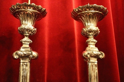 Matching Candle Sticks. Measures Without Pin. style Baroque en Bronze / S I L V E R   P L A T E D , Dutch 19th century ( anno 1875 )