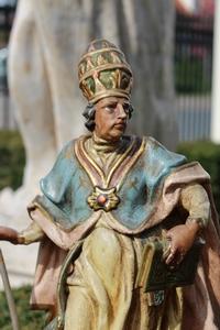 Statues Of The Four Fathers Of The Church style baroque en hand-carved wood polychrome, 17 th century