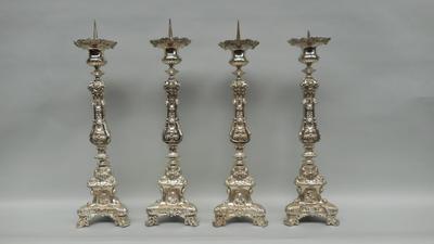 Candle Sticks style Baroque - Style en Brass Silver Plated, Belgium 19 th century
