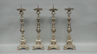 Candle Sticks style Baroque - Style en Brass Silver Plated, Belgium 19 th century