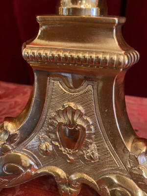 Matching Candle Sticks Height Without Pin. style Baroque - Style en Brass / Bronze / Polished and Varnished, Belgium  19 th century ( Anno 1865 )